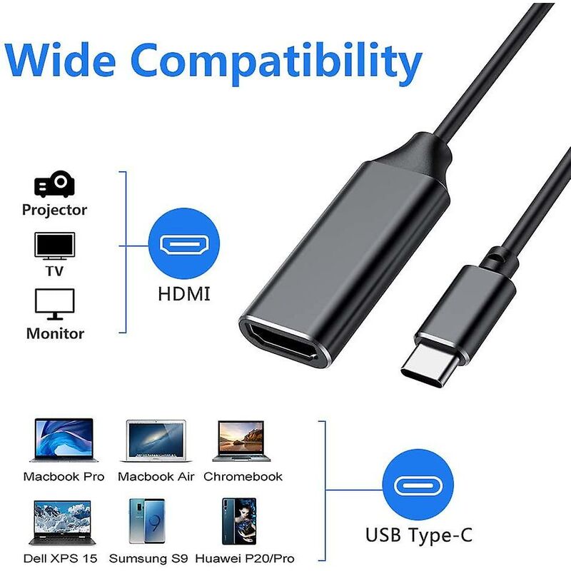 4K HDMI to USB C Adapter with Audio Video Output Compatible with MacBook iPad Pro Samsung Huawei Mate 20 Black