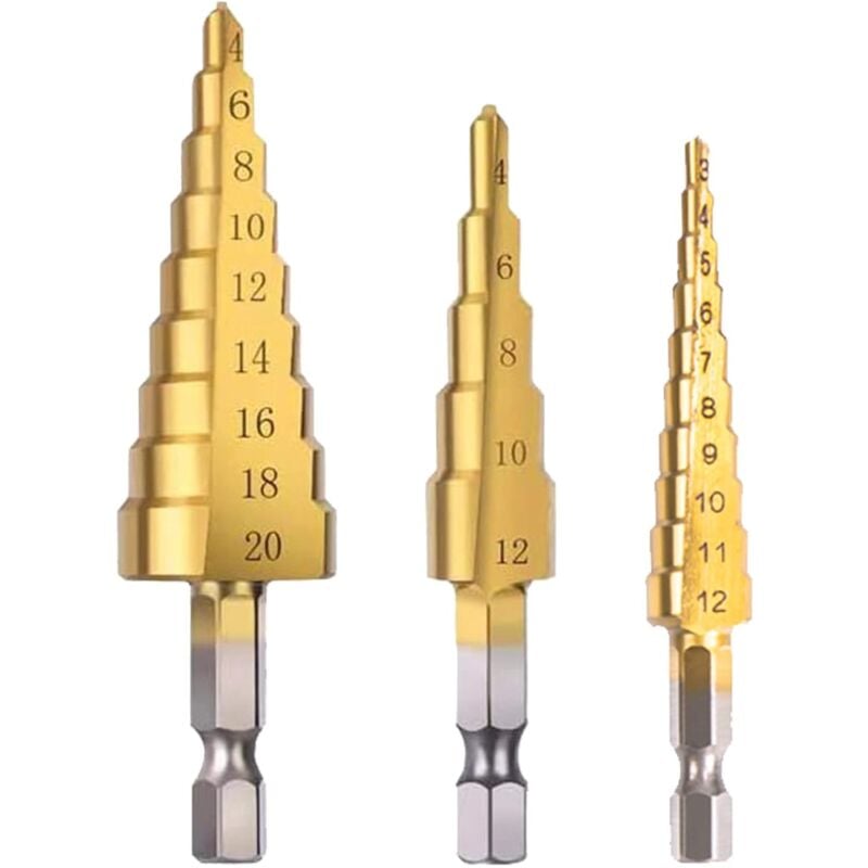 Step Drills Double Groove Countersink Drill High Speed Steel Cone Drill for Steel Wood, Plastic, Brass, Aluminum 3 pcs
