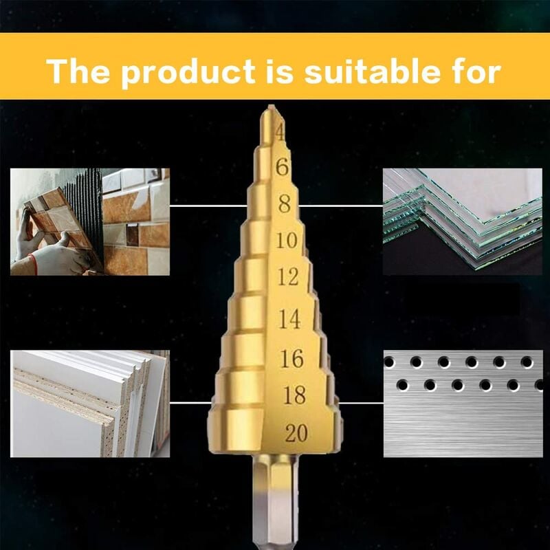 Step Drills Double Groove Countersink Drill High Speed Steel Cone Drill for Steel Wood, Plastic, Brass, Aluminum 3 pcs