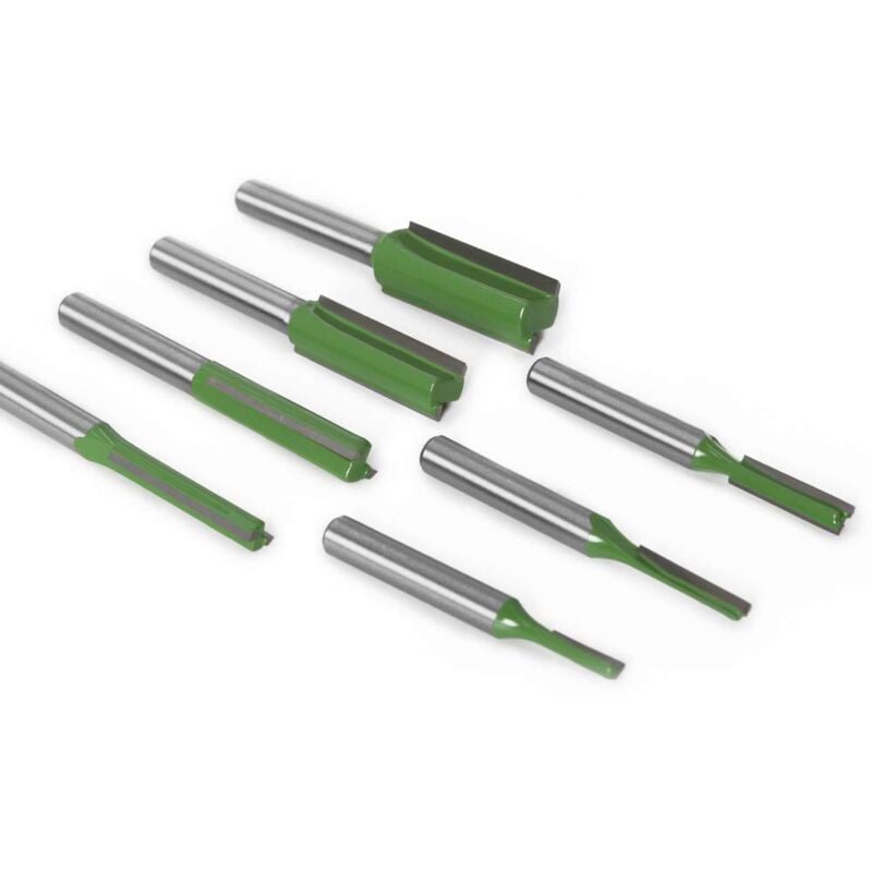 Straight Router Bit Set 6mm 7-Piece Woodworking Carbide with Bosch Makita