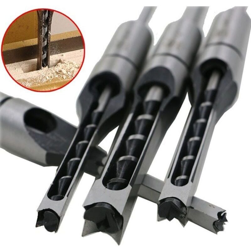 Wood Drill Bit Set for Square Holes, Compatible with Mortise and Tenon Joints, 4-Piece Woodworking Cutting Tools