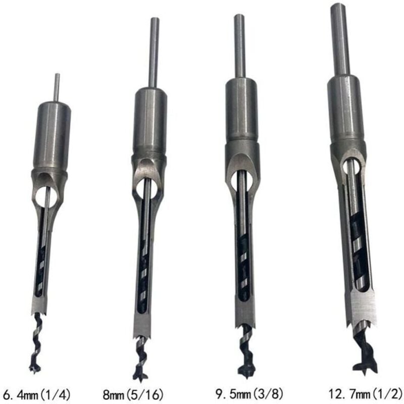 Wood Drill Bit Set for Square Holes, Compatible with Mortise and Tenon Joints, 4-Piece Woodworking Cutting Tools