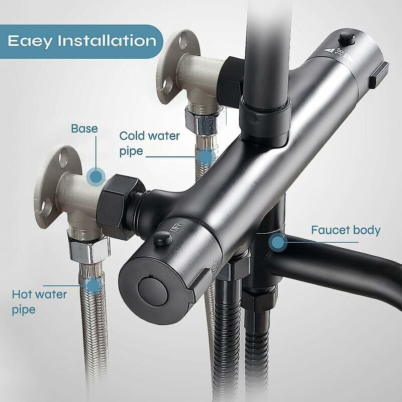 Outdoor Shower System Thermostatic Mixer Conversion Kit for Hose to Exposed Tap Surface Installation