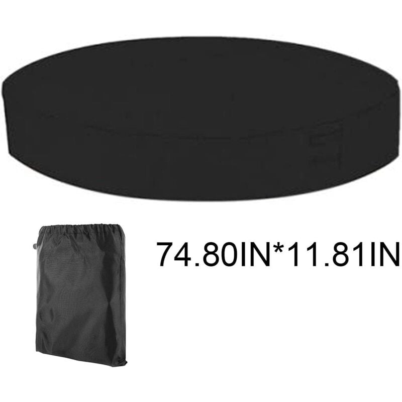 Round Pool Cover Sunshade, 100% UV Resistant Waterproof Spa Cover, 190T for Outdoor Spa Tub, 200x30cm (Black)