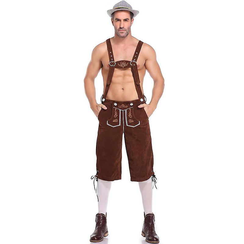 Lederhosen for Men - Genuine Leather, Authentic German Lederhosen for Men, Oktoberfest Attire - Brown-XF7-Brown XL