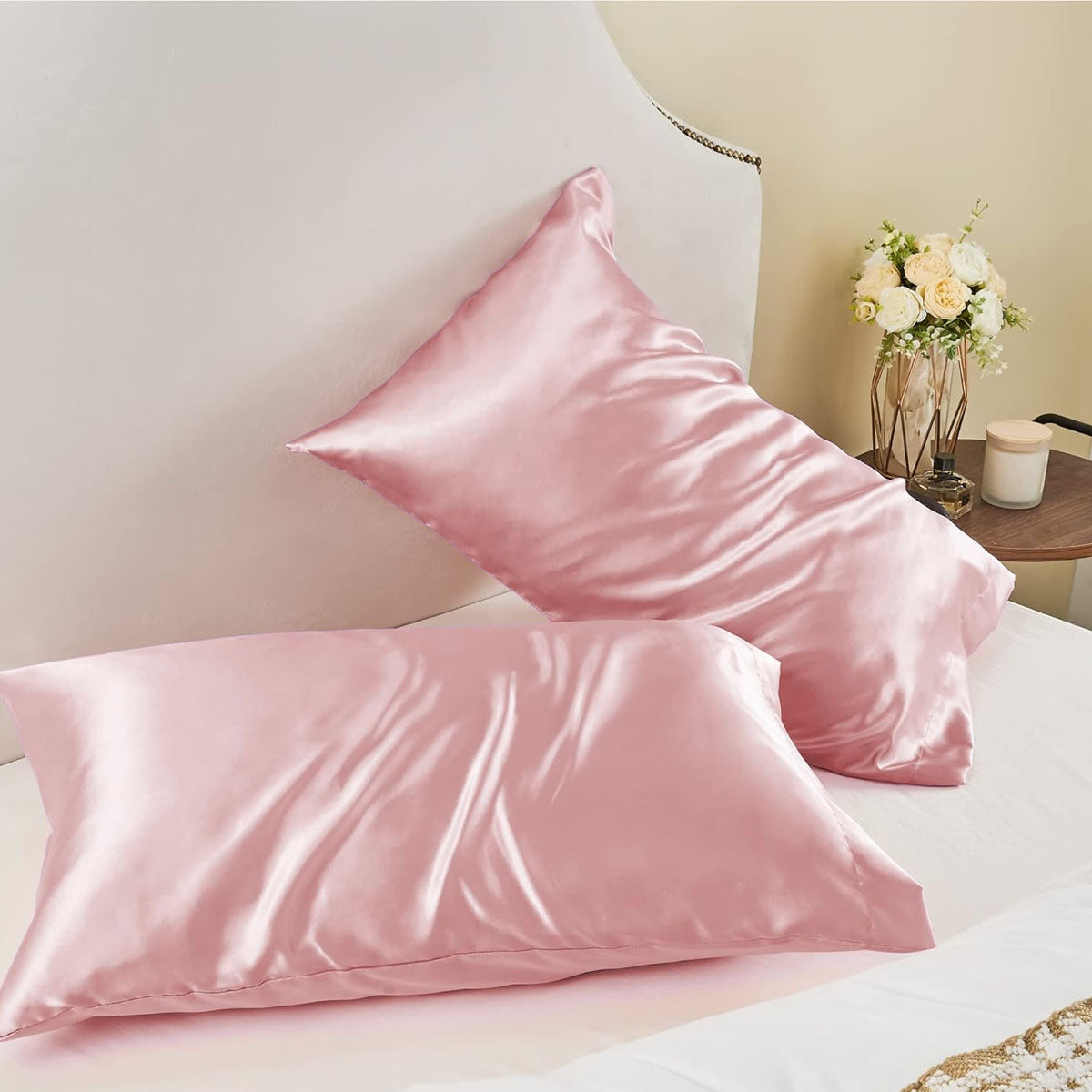 Satin Silk Pillowcase for Hair and Skin, Standard Size Pillowcase, 2-Pack, Super Soft Pillowcase with Envelope Closure