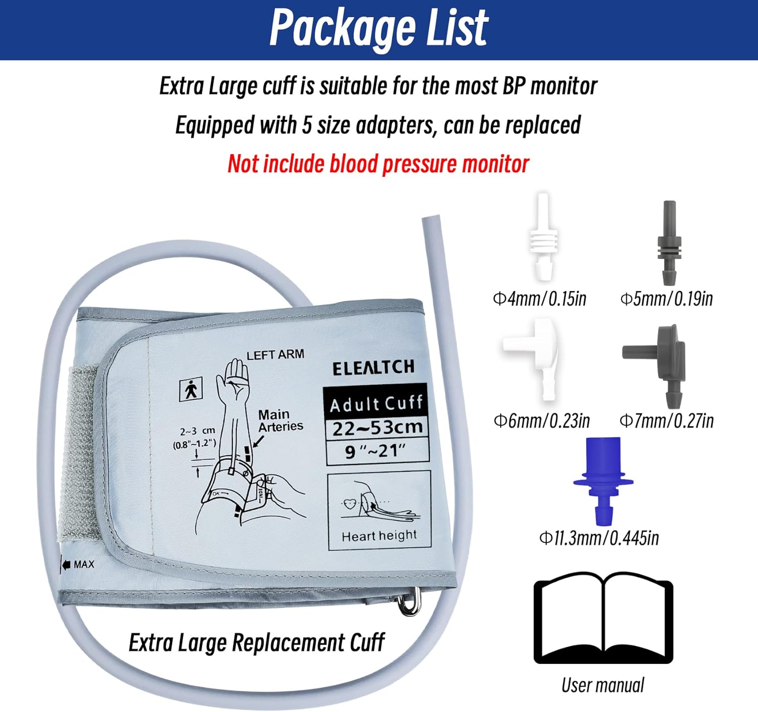 Extra Large Cuff Compatible with Omron 9201d-21201d Inch (22-53cm) XL Adult Blood Pressure Cuff ARM BP Replacement Cuff for Large ARM, Gray