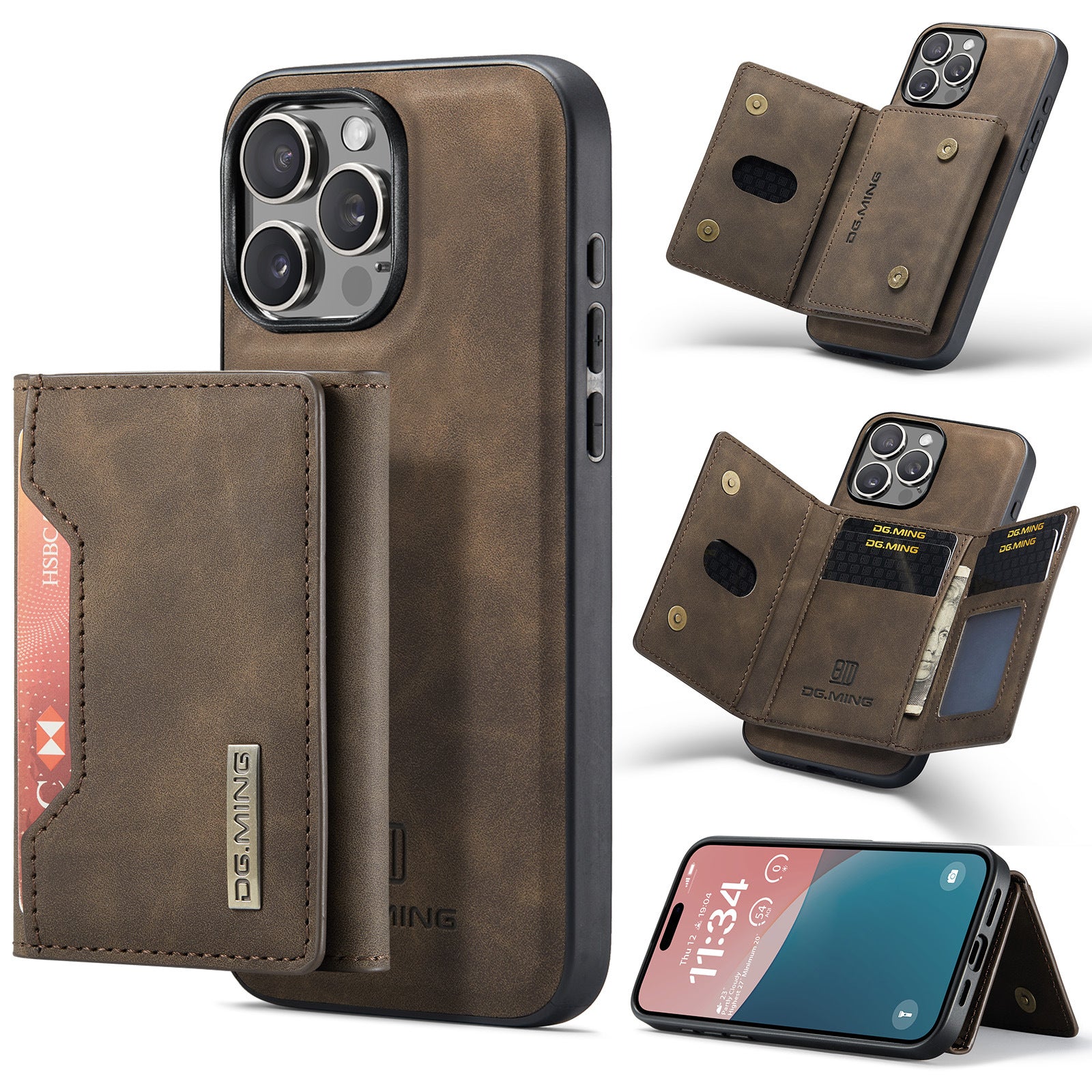 Magnetic iPhone 16 Pro Case with Card Pocket Compatible with iPhone 16 Pro Coffee Color