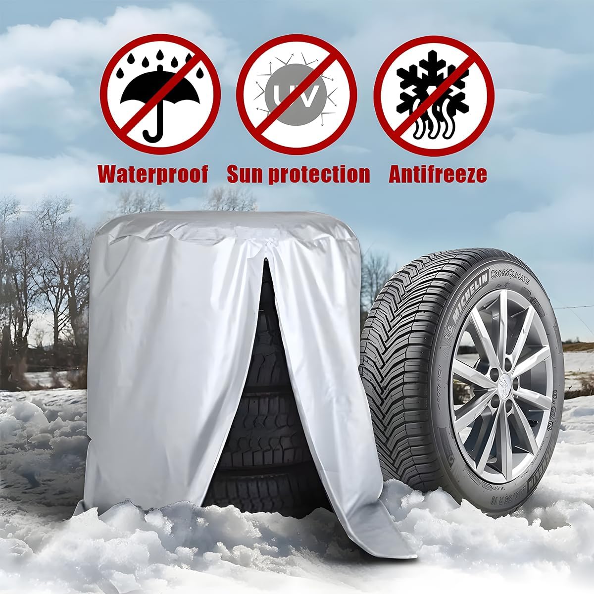 Tire Storage Cover, Universal Tire Cover for 4 Tires, Car Spare Tire Tire Storage Bag Case Protection (Silver)