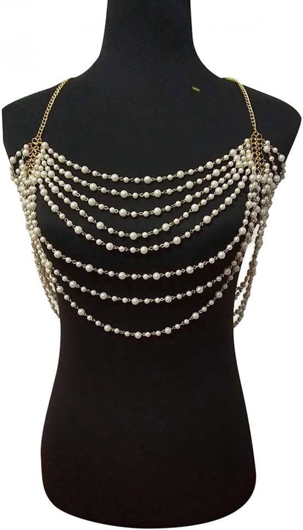 Pearl Body Chain for Women, Gold Multi-layer Necklace for Backless Dresses and Bikinis, Bridal Jewelry