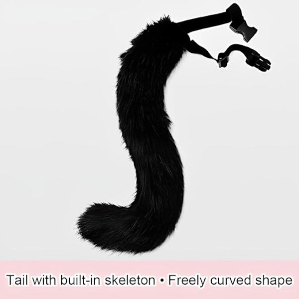 Fox Tail and Ears Cosplay Set, White Plush Mask with Cat Ears, Tail, and Paw Gloves for Halloween