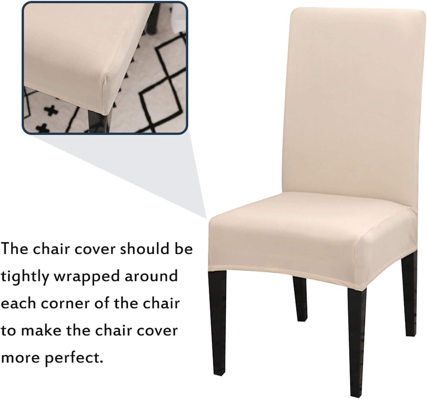 Dining Room Chair Covers, Stretchy Washable Removable Set of 6 Beige Seat Protectors Compatible with Hotel Chairs