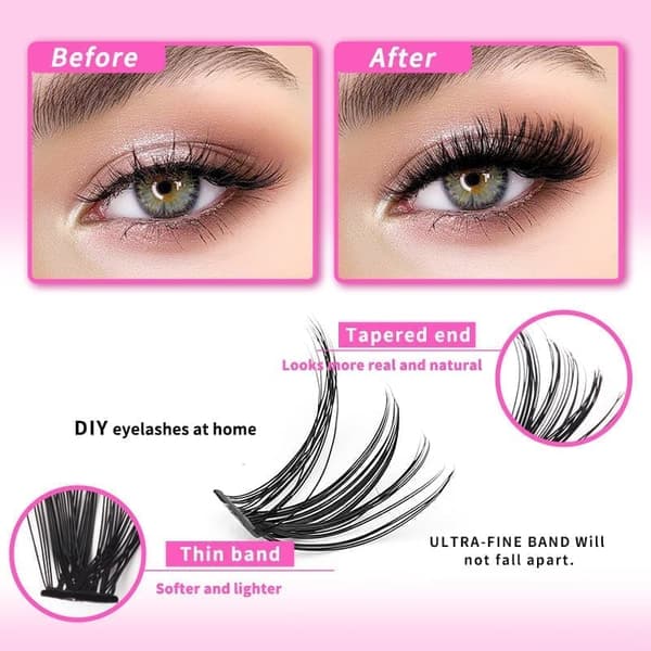 Eyelash Extension Kit with D-Curl for Beginners, Individual False Eyelashes, Pre-made Cluster Lashes, 30+40+50D