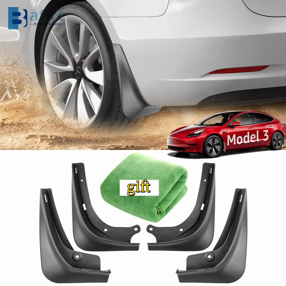 Tesla Model 3 Mud Guards Set of 4 Front and Rear Fenders White Compatible with Tesla