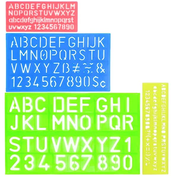 4-piece stencil set, letter stencils, plastic number stencils, stencils in various sizes, painting stencils for children, DIY painting learning