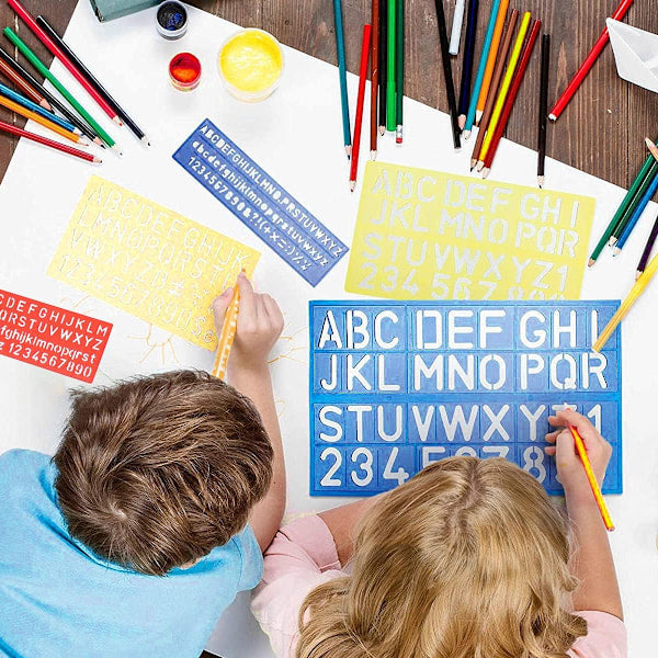 4-piece stencil set, letter stencils, plastic number stencils, stencils in various sizes, painting stencils for children, DIY painting learning