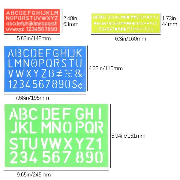 4-piece stencil set, letter stencils, plastic number stencils, stencils in various sizes, painting stencils for children, DIY painting learning