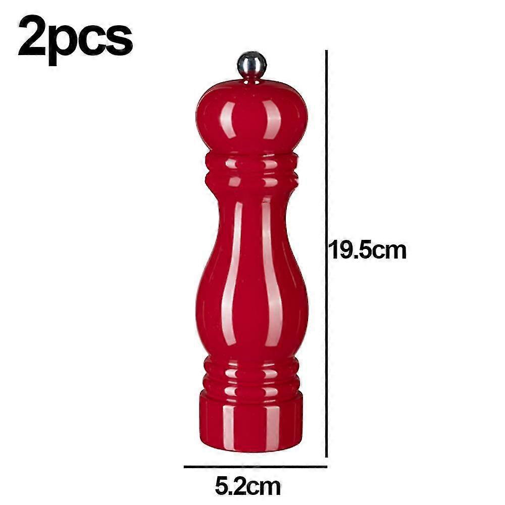 Wooden Pepper Mill Salt and Pepper Shaker with Adjustable Ceramic Rotor 2pcs Red