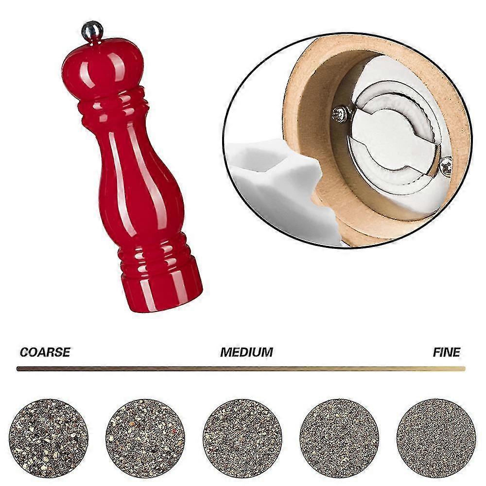 Wooden Pepper Mill Salt and Pepper Shaker with Adjustable Ceramic Rotor 2pcs Red