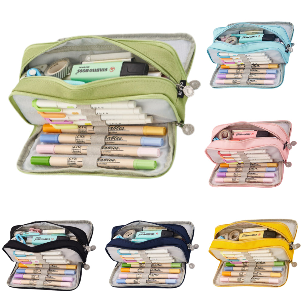 Large Capacity Pencil Case, 3 Compartments, Bag, School Pink