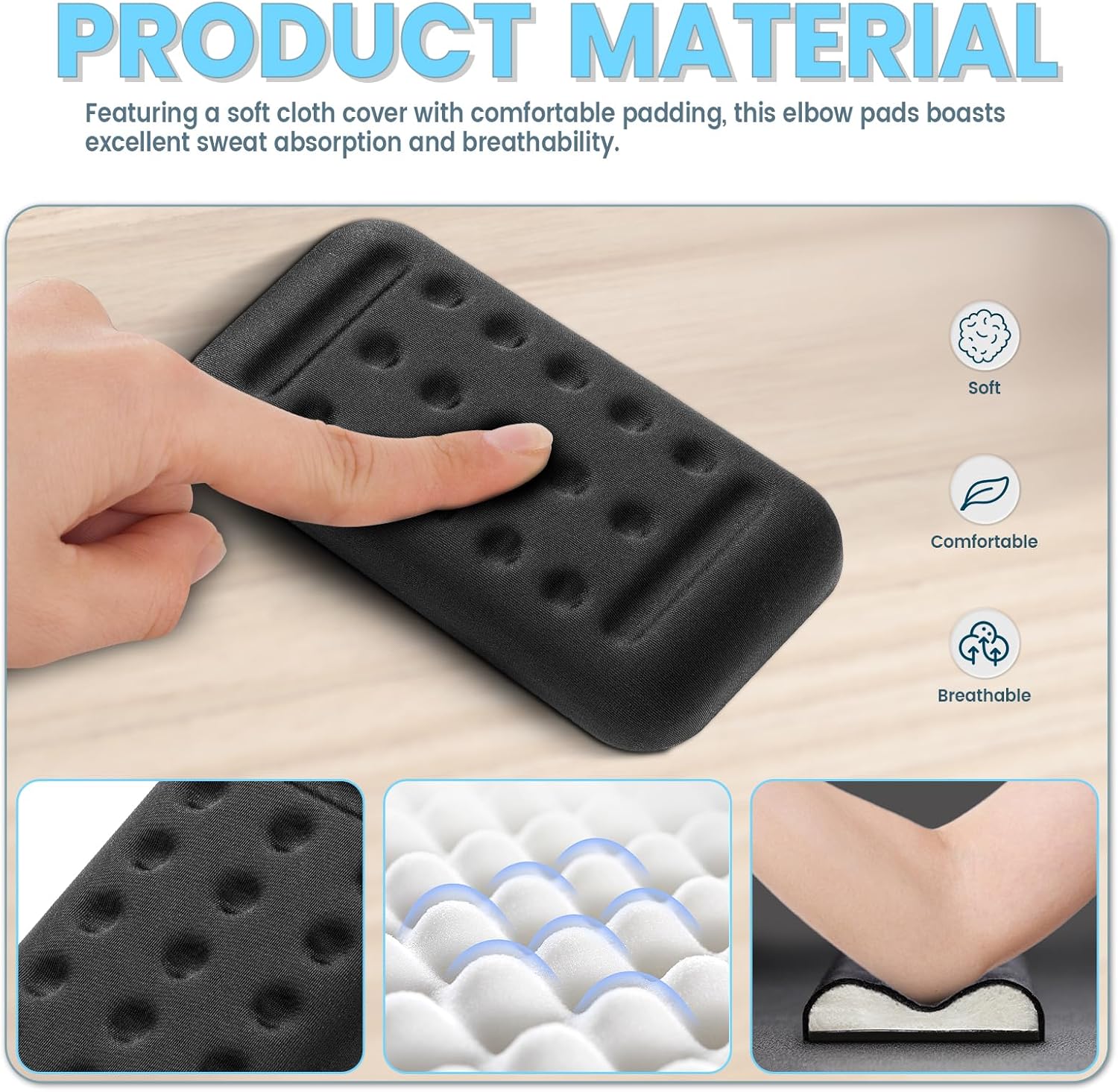 2-Pack Car Armrest Pads, Memory Foam Elbow Cushion and Pain Relief for Enhanced Arm Support, Universal Comfortable Vehicle Door Armrest Accessories (Black)