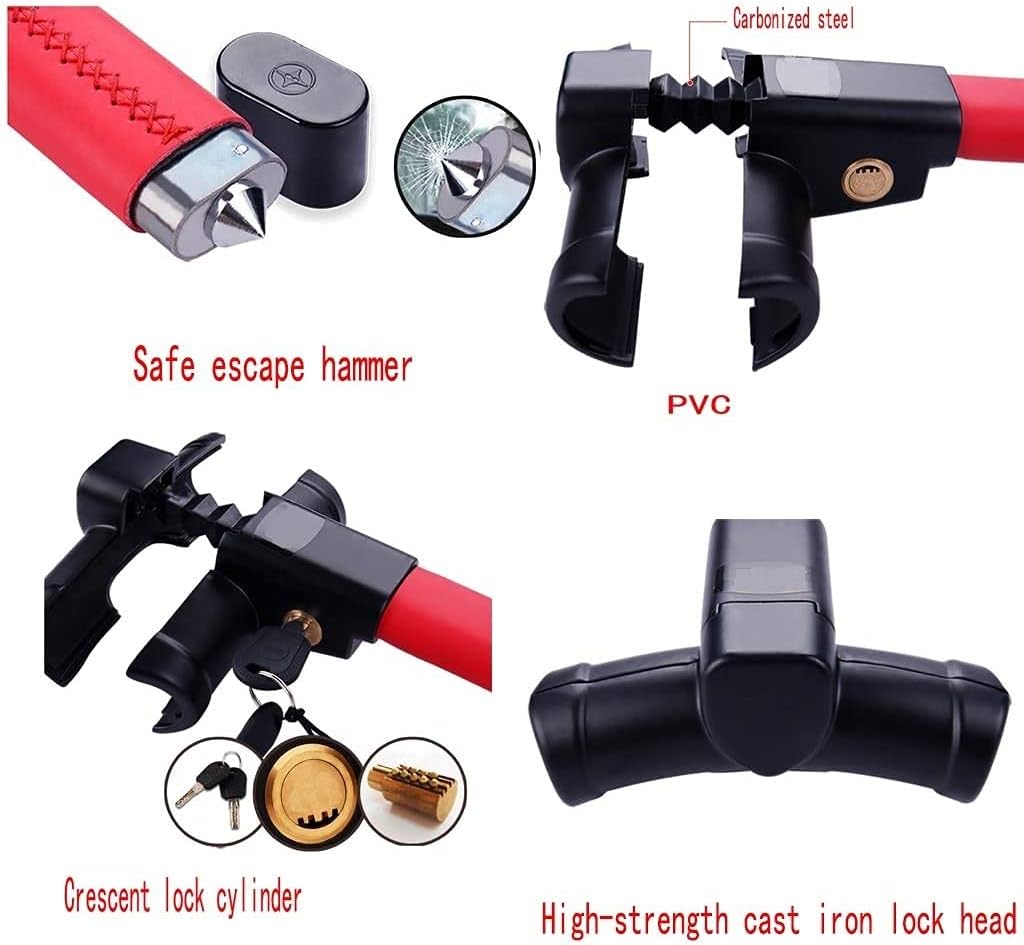 Steering Wheel Lock Strong Heavy Duty Anti-Theft Steering Wheel Lock Anti-Theft Retractable Hook Car Clutch Pedal Lock for Car Truck SUV Van Security with 2 Keys