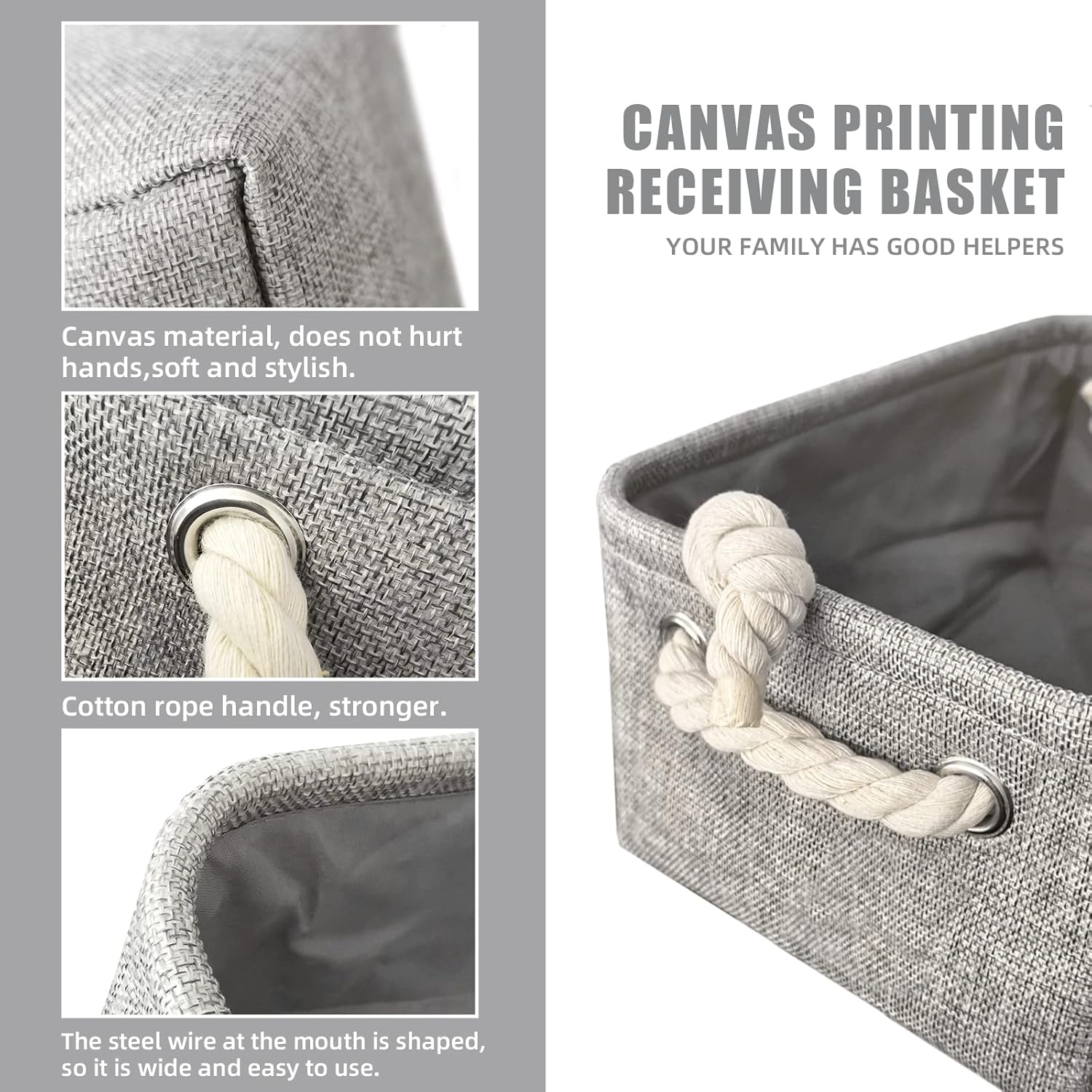 Organizing Fabric Storage Basket Box for Shelves, Nursery, Decorative Baskets(Solid Grey-2 Pack, Small-12.2 * 8.3 * 5.1inches)