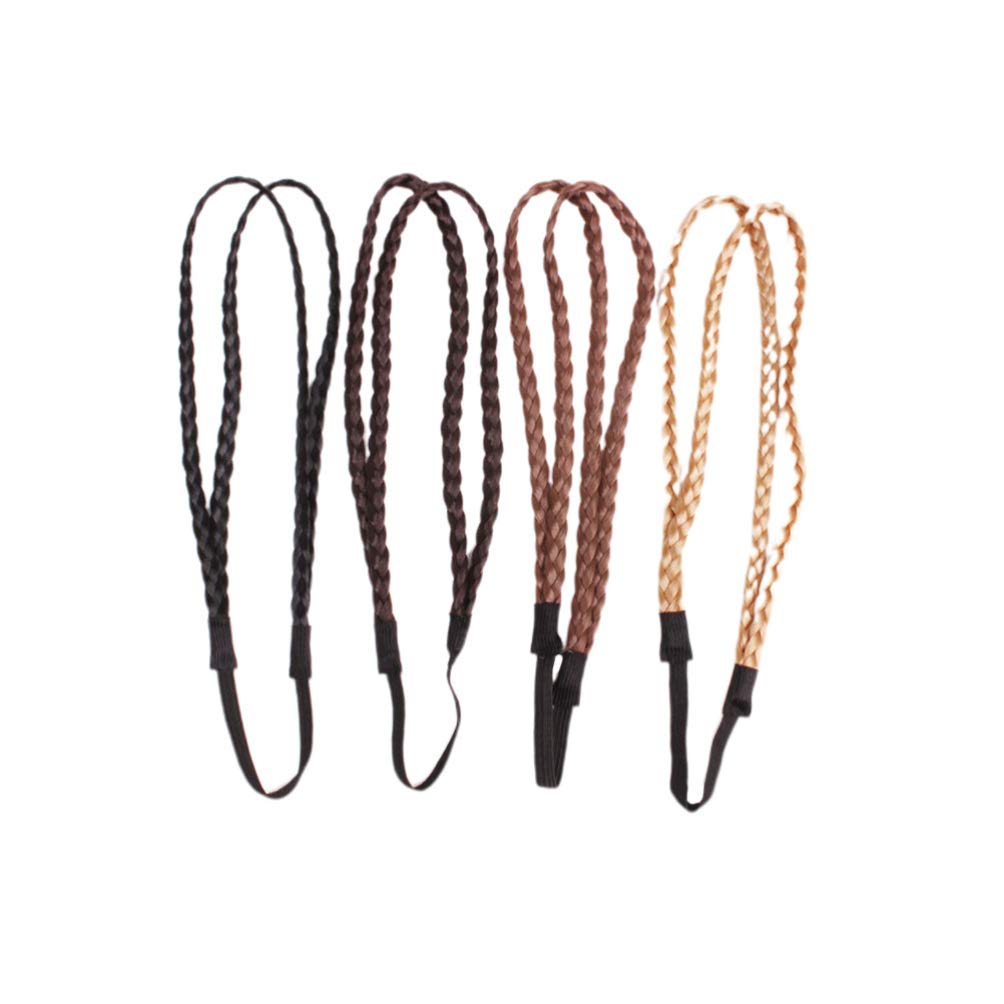 Braided Headband, 4 Pieces Elastic Braided Headbands No Slip Headbands Stretchy Headbands for Women Strand Headband Plaited Hair Band Hair Accessory for Girl (Random Color)