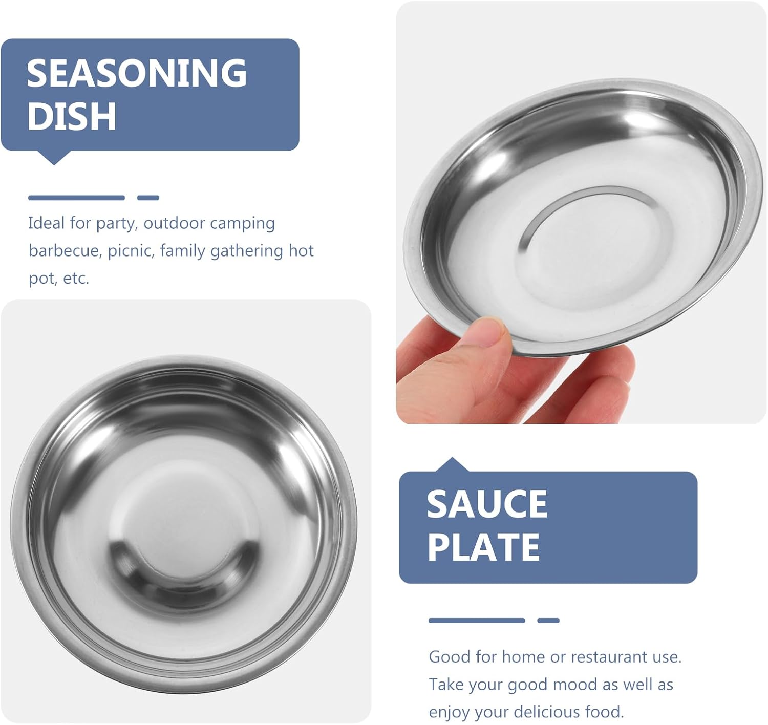 10Pcs Small Plates Stainless Steel Appetizer Plates Round Seasoning Plates Metal Saucers Plates Metal Dishes Basic Cat Bowls 10cm