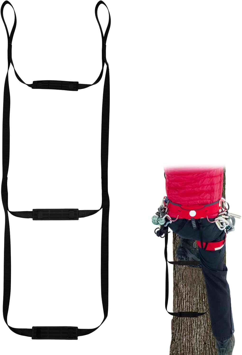 2-Step Hunting Climbing Aider with Anti-Skidding Steps, 43.5 Inch Portable Hunting Tree Climbing Rope Ladder for Outdoor Sports Rock Climbing Caving Mountaineering