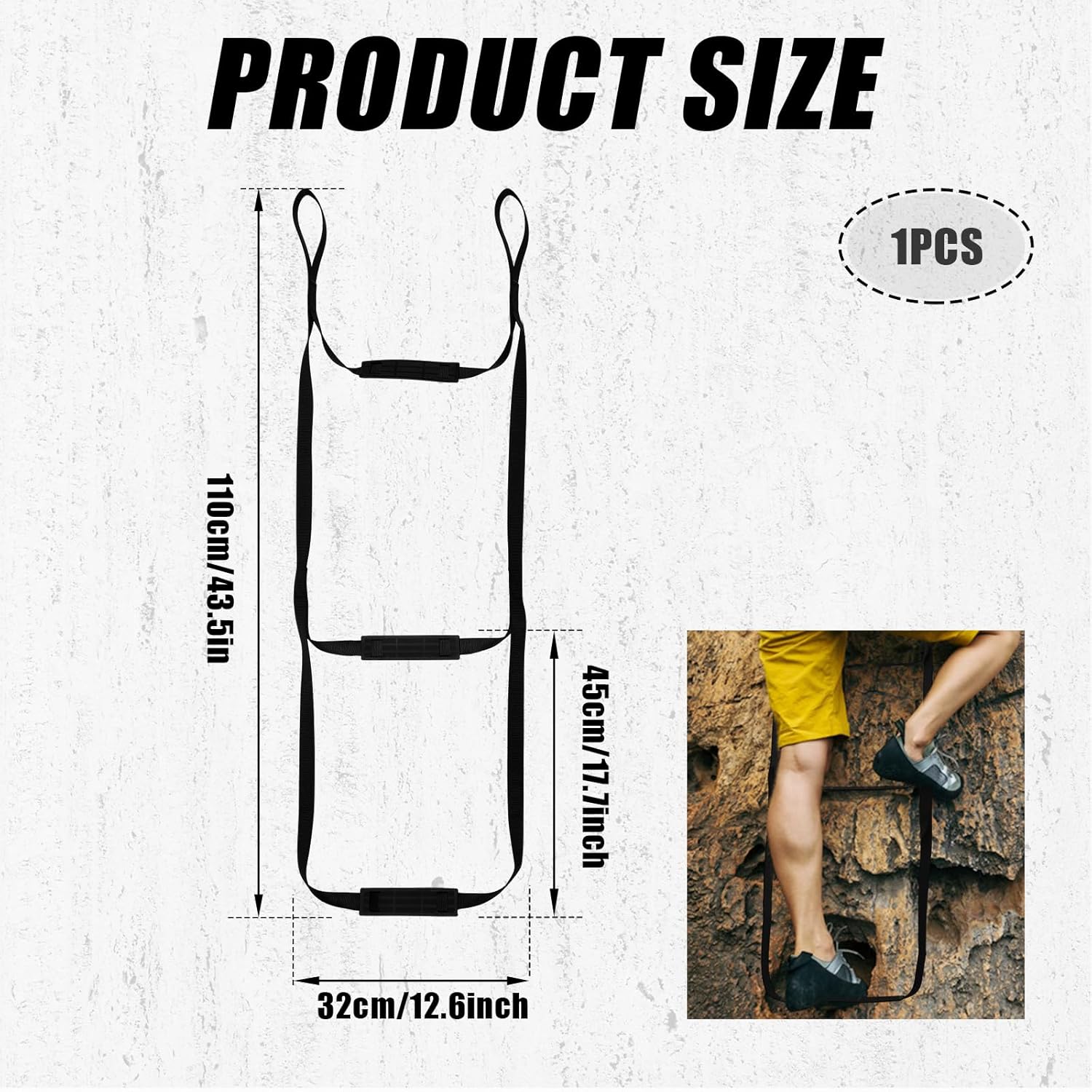 2-Step Hunting Climbing Aider with Anti-Skidding Steps, 43.5 Inch Portable Hunting Tree Climbing Rope Ladder for Outdoor Sports Rock Climbing Caving Mountaineering