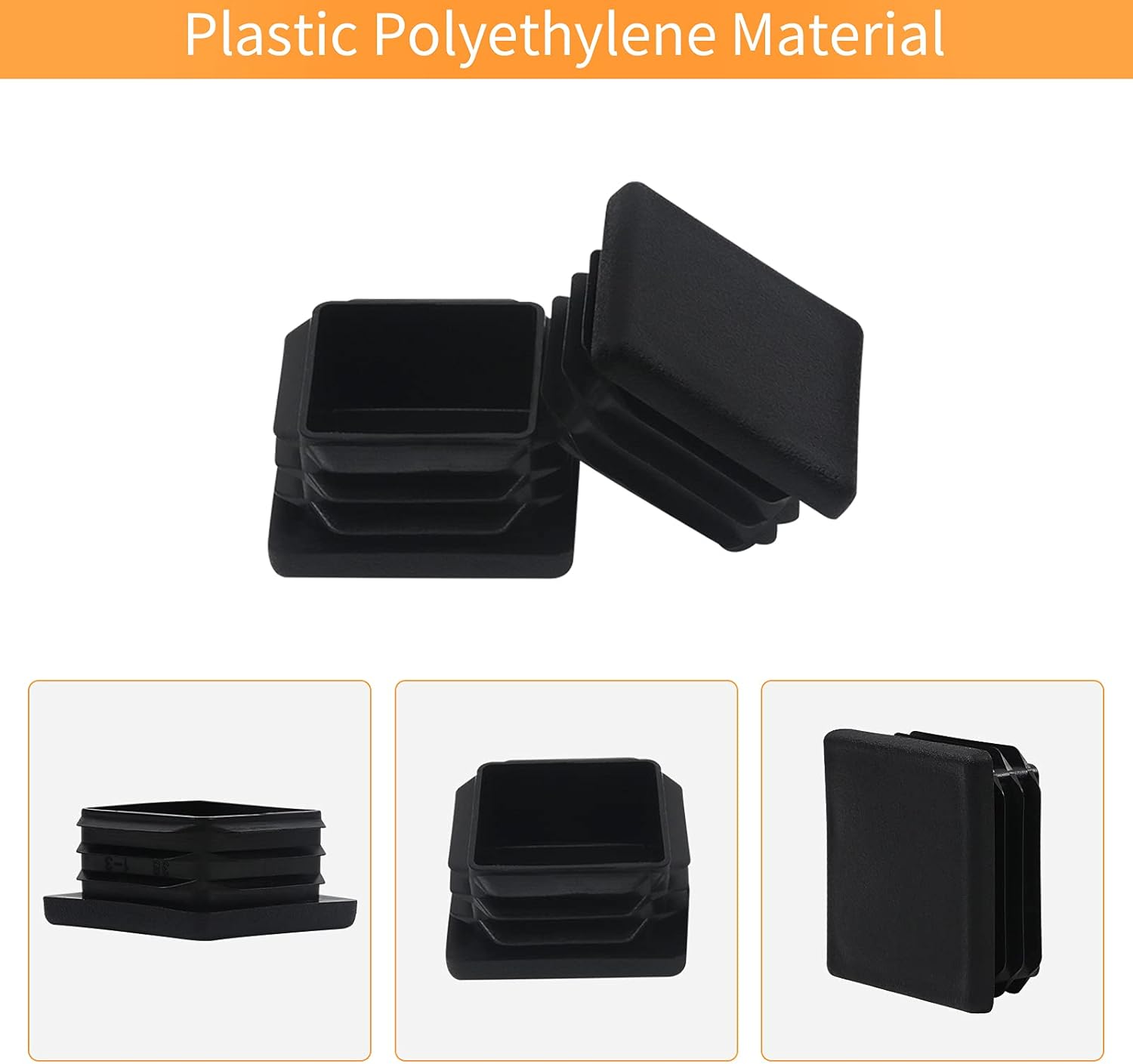 , 2 Inch 2x2 Square Tube End Cap Plastic Plugs 12 Pack, 2 Inch 2x2 Square Tubing Plug 2x2 Tube End Caps Fence Post Pipe Cap Cover Tubing Insert Chair Glide Finishing Plugs, Black