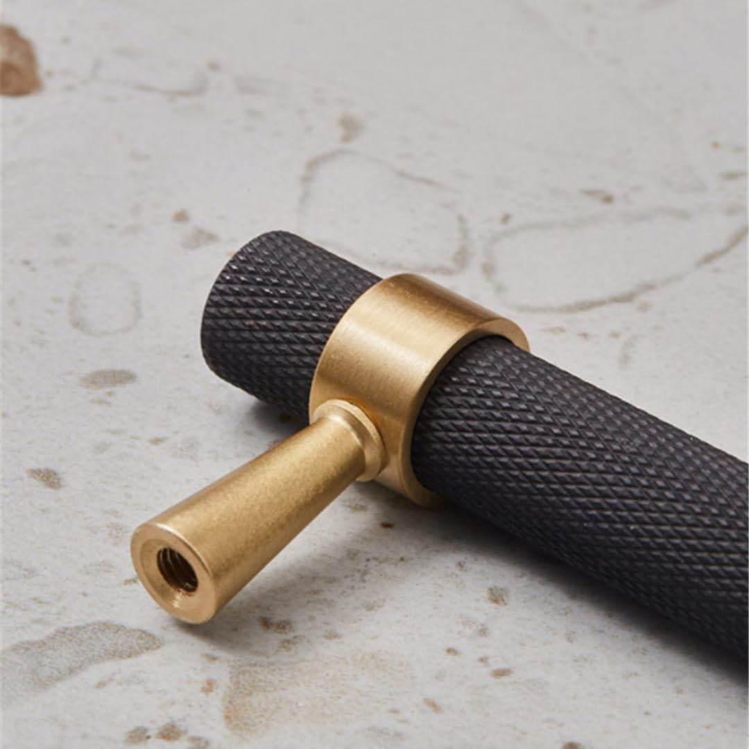 50PCS/Lot Solid Brass Cabinet Pulls Modern Gold with Black Knurled Textured Cabinet Handles Brass Pulls for Dresser Door Drawer Cabinet Hardware (128mm(96mm Hole Centers))