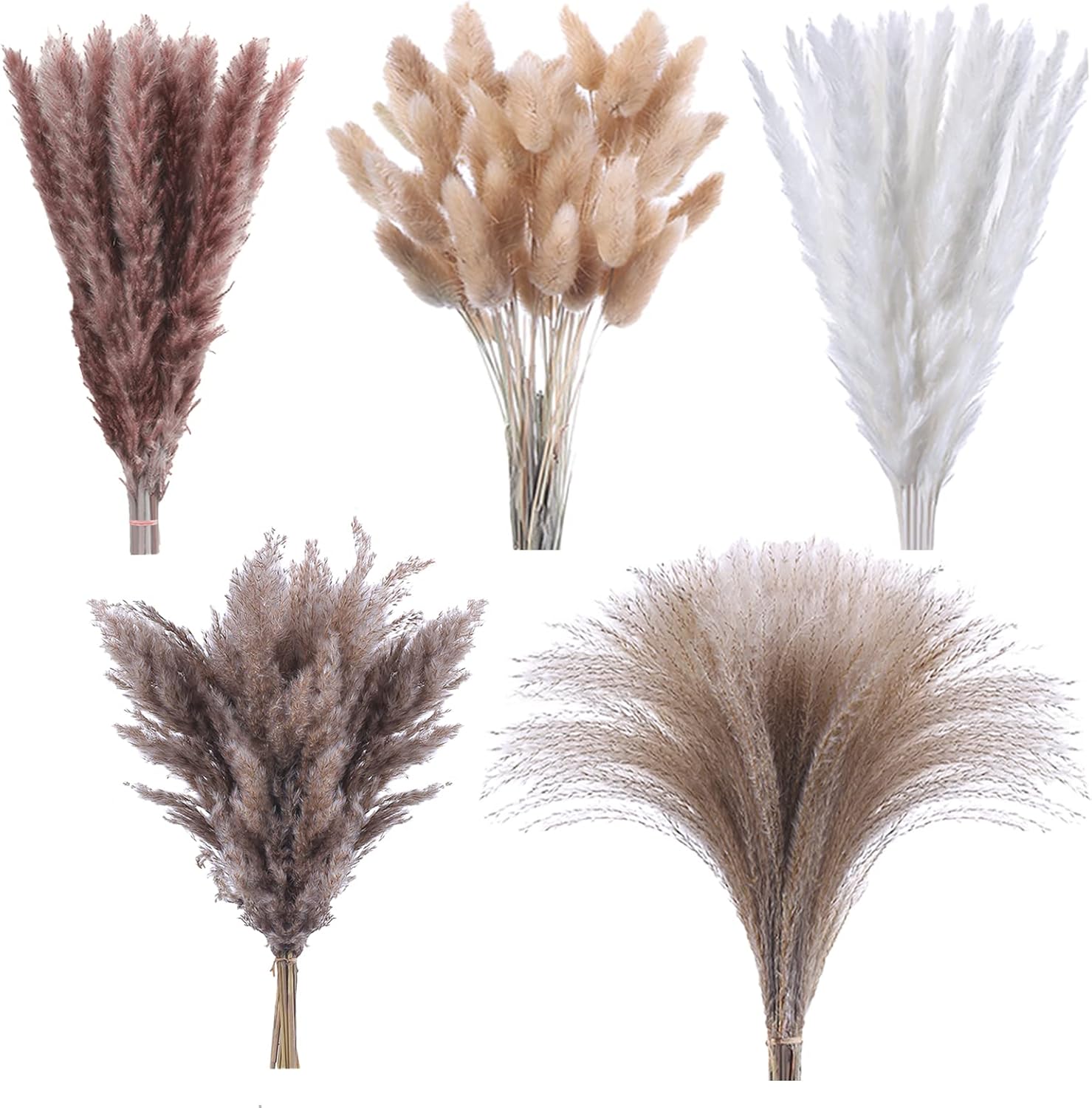 120 Pcs Dried Pampas Grass 17 Inch White Pompas Bouquet Fluffy Dry Pompous Bunny Tails Flower Small Pampass for Room Boho Home Farmhouse Decorations Wedding Pompass Flowers Arrangement Decor