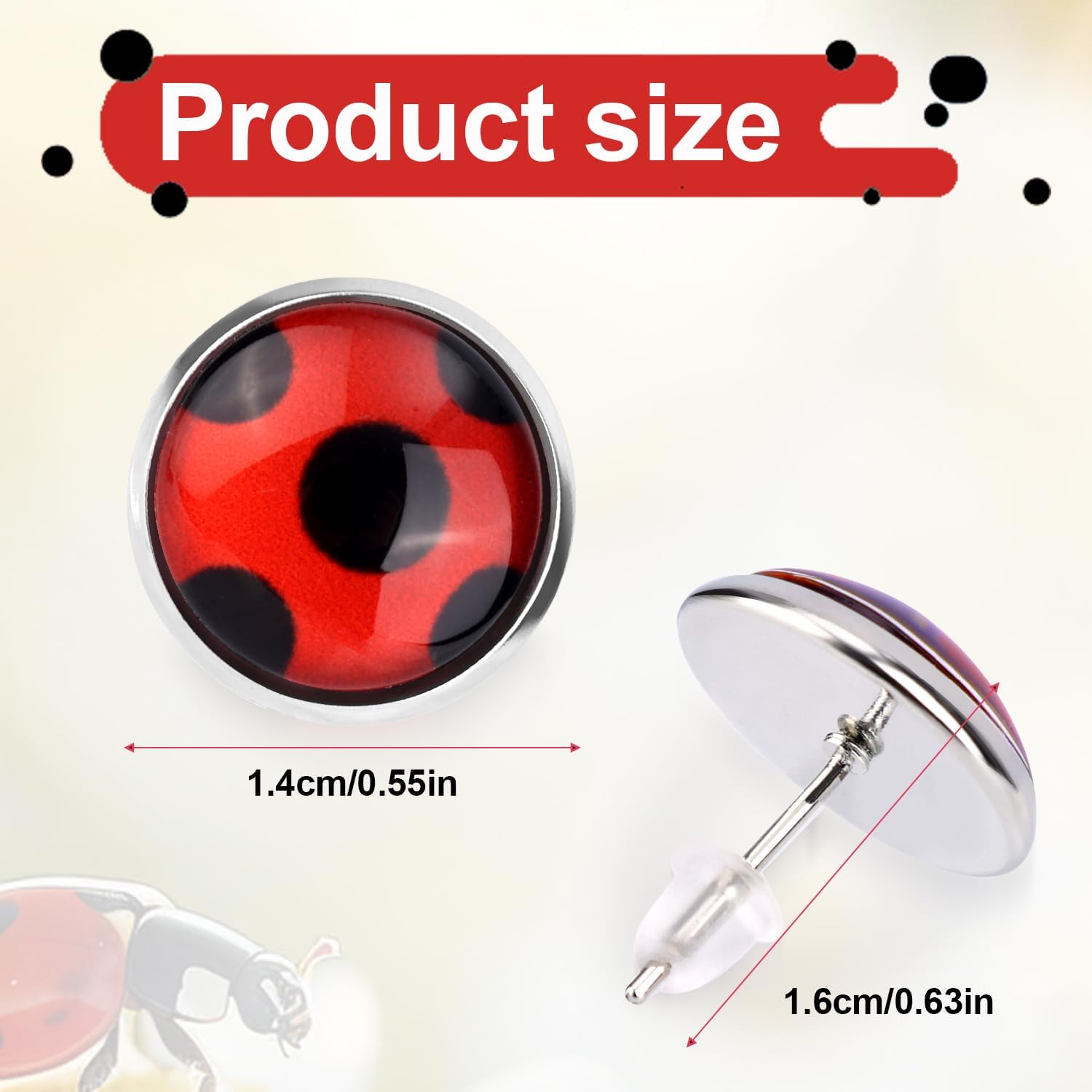 1 Pair Ladybug Earrings, Ladybug Stud Earrings Ladybug Clip on Earrings Metal Black Spot Earrings for Women Halloween Carnival Costume