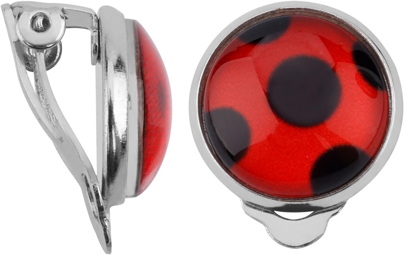 1 Pair Ladybug Earrings, Silver Clip Earrings Lady Bug Clip On Earrings Metal Red Bug Insect Stud Earrings Jewelry for Halloween Carnival