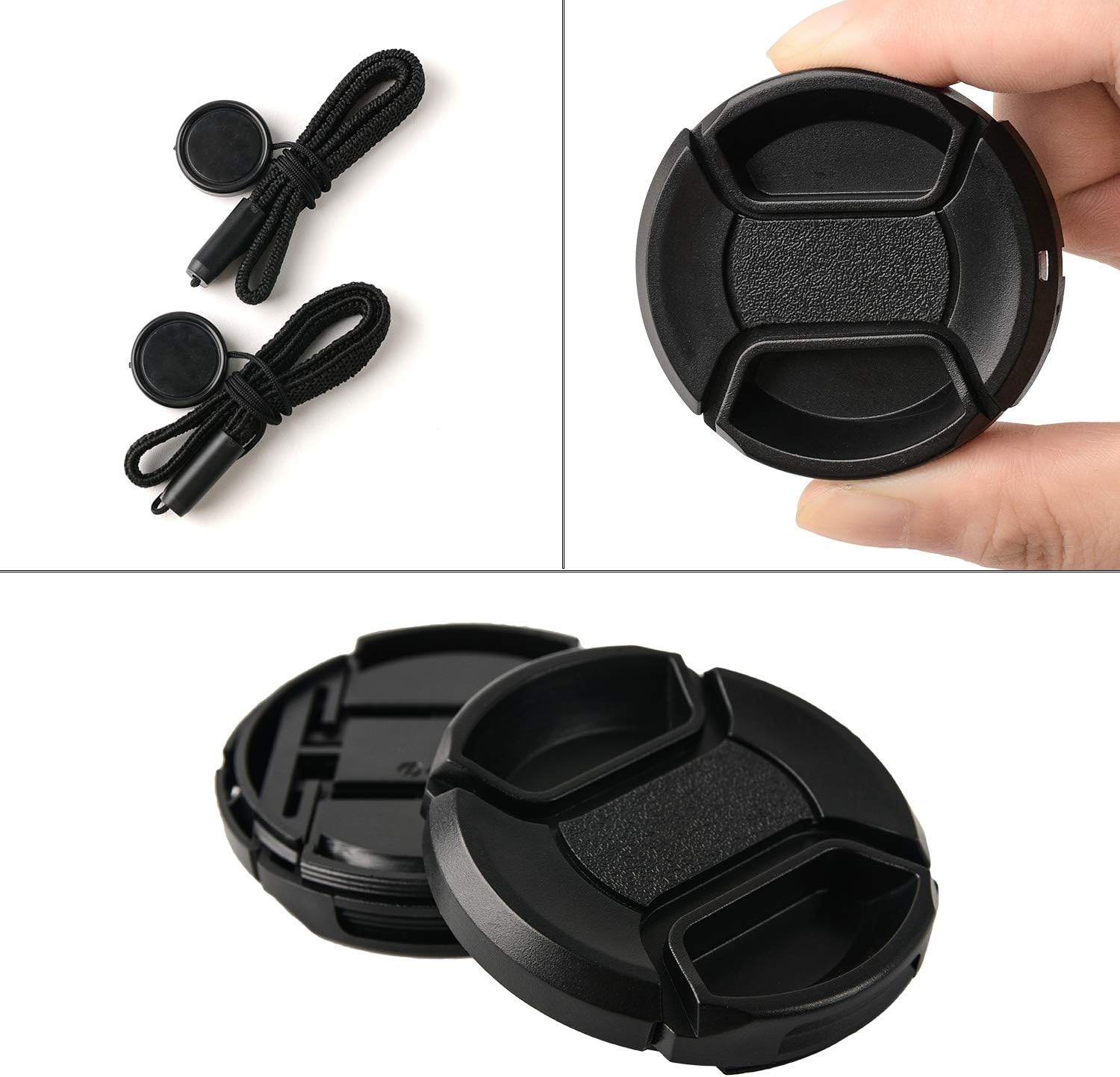 2 Pack 58mm Snap-On Center-Pinch Lens Cap, Compatible with Canon EOS Rebel T7 T6 T5 T100 4000D T8i T7i T6s T6i T5i T4i T3i T2i T1i SL3 SL2 SL1 XSi XTi with EF-S 18-55mm Kit Lens