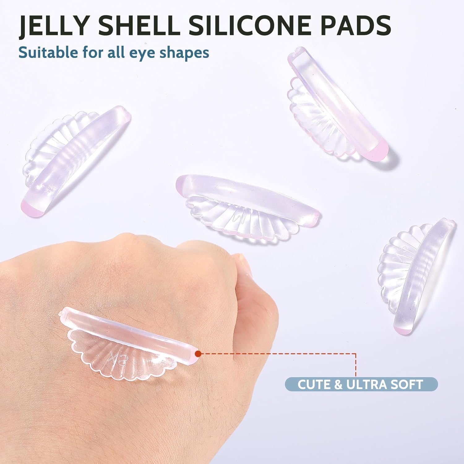 10 Pcs 5 Sizes Lash Lift Pads Self-Adhesive Super Soft Shell Pink Lash Perming Curler Shield Pads Reusable Professional Silicone Eyelash Curlers for All Eye Shapes Lash Lifting