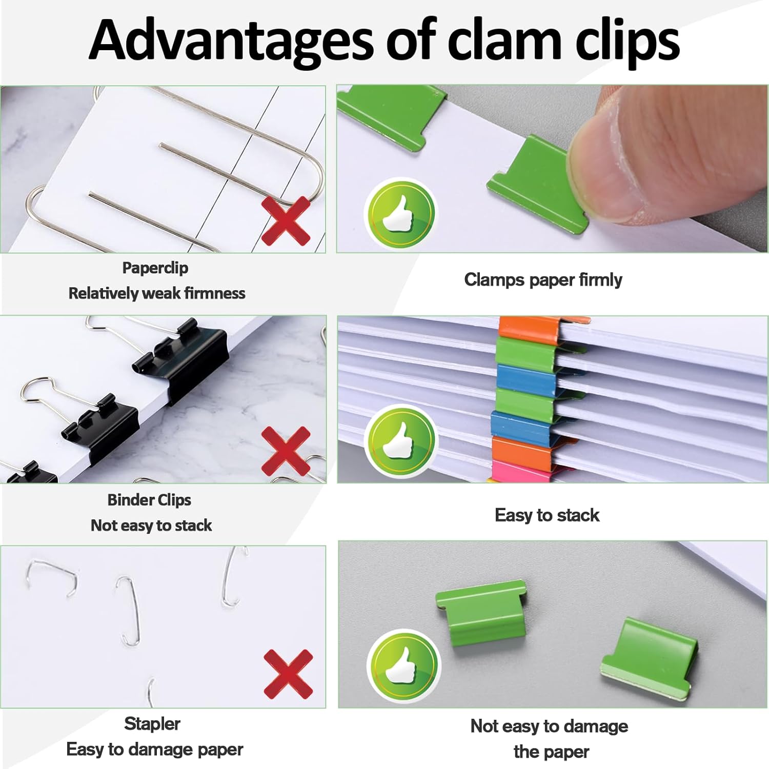 2 Pcs Portable Handheld Paper Clam Clip Dispenser Paper Clam Clip Dispenser with 100 Pcs Paper Clam Clip Refills Mini Push Stapler Paper Cip Dispenser Paper Clamps for Fixing Paper Documents