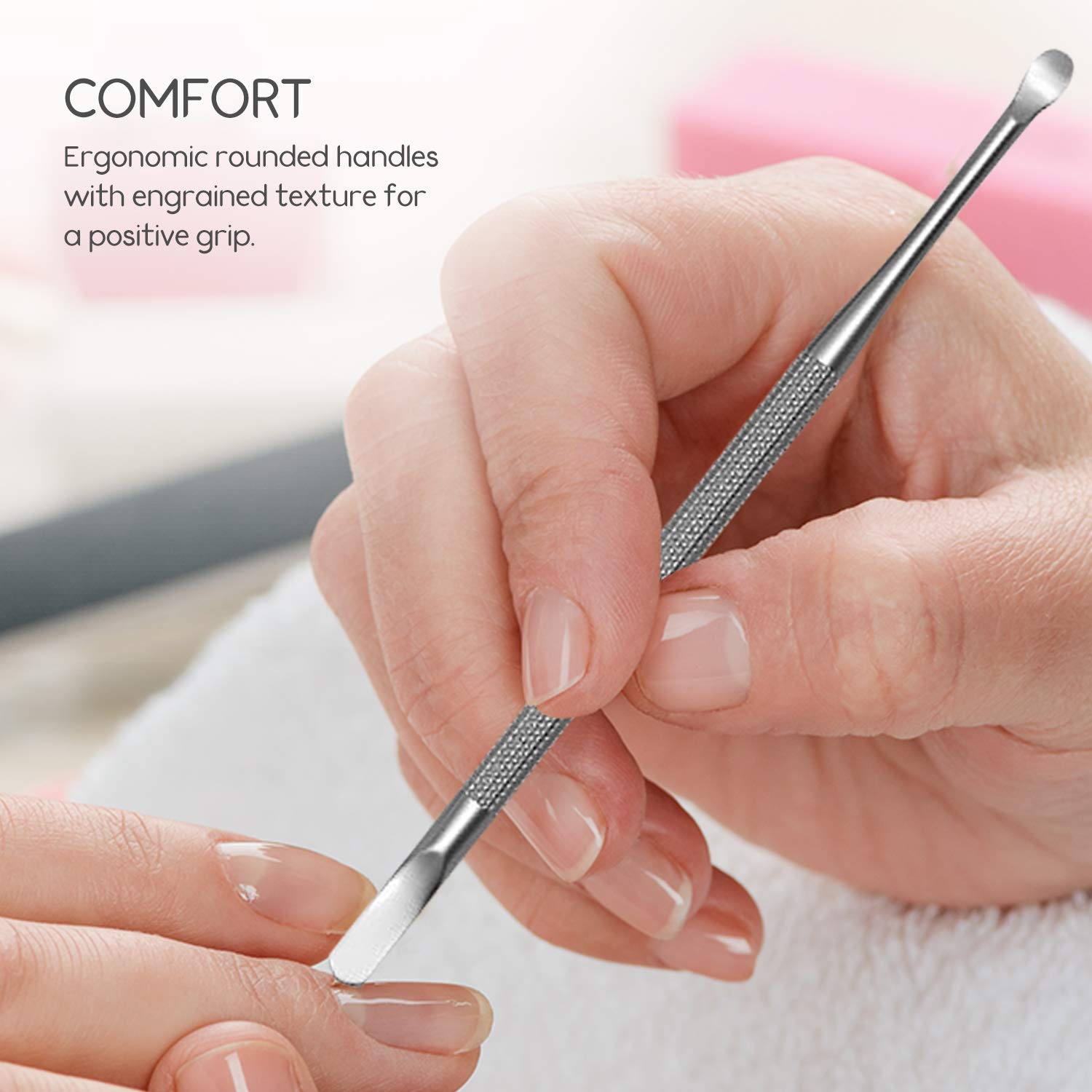 Professional Cuticle Pusher and Spoon Nail Cleaner | Dual Sided Stainless Steel Pusher and Nail Cleaner | For Nail And Cuticle Care | by Sterling Beauty Tools