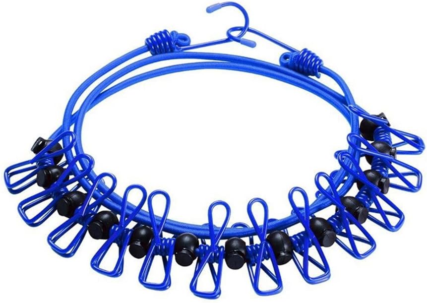 2 Pack 11 Feet Windproof Clothesline with 12 Blue Clips, Adjustable Clothes Line for Home, Travel and Outdoor Hanging Clothes
