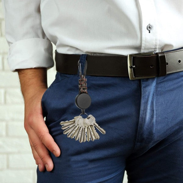 Retractable Key Rings Carabiner with 60cm Steel Cable and Key Ring 170g-200g Tensile Strength 3-Pack