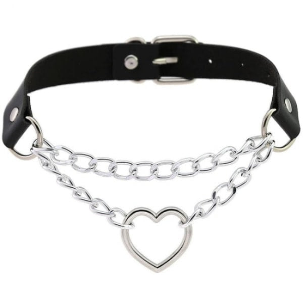 Black PU Leather Necklace with Heart