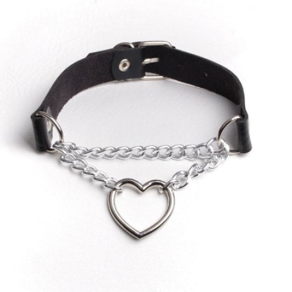 Black PU Leather Necklace with Heart