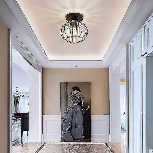 Modern Crystal Ceiling Light E27 LED Chandelier Compatible with Philips, Black Design for Kitchen Dining Room Bedroom Hallway Entrance