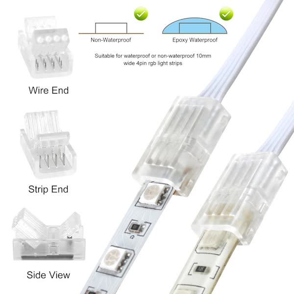 10mm RGB LED Strip Connector Kit 5-Pack with 10m Cable, Compatible with 5050 2835 LED Strip Lights, Includes Screwdriver