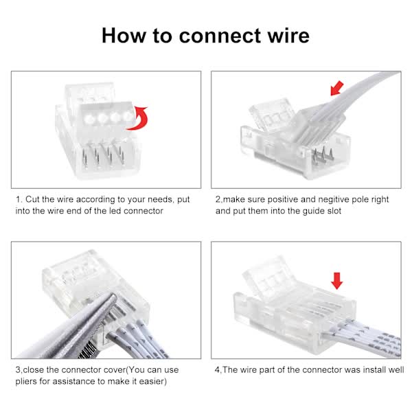 10mm RGB LED Strip Connector Kit 5-Pack with 10m Cable, Compatible with 5050 2835 LED Strip Lights, Includes Screwdriver