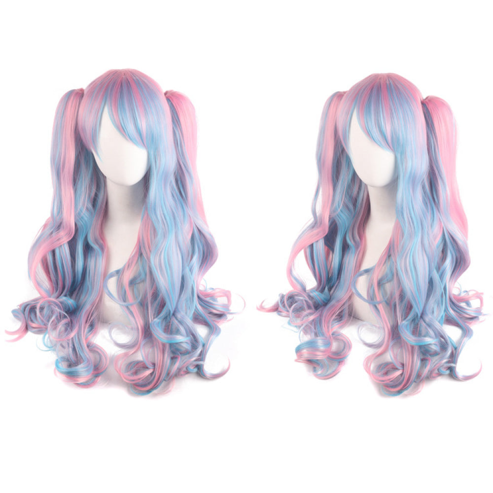 Lolita Clip-on Ponytail Wig Long Curly Double Ponytail Cosplay Wig Pink Blue Blonde