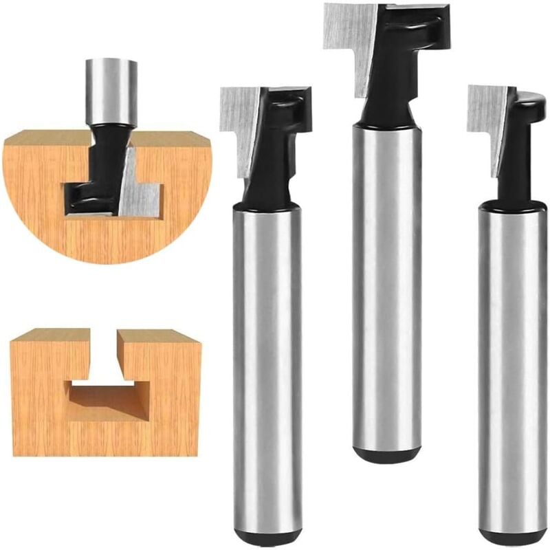 8mm T-Slot Router Bits 3Pcs Set with 7.93/9.52/12.7mm Shanks Compatible with Bosch DeWalt Makita for Woodworking Power Tools Carpentry