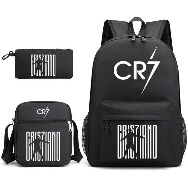 Cristiano Ronaldo Backpack 3-Piece Set, Black Youth School Backpack